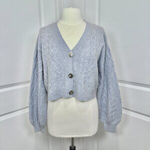 Cami NYC Merino Wool Cropped Cable Knit Cardigan XS Gray Balletcore Romantic